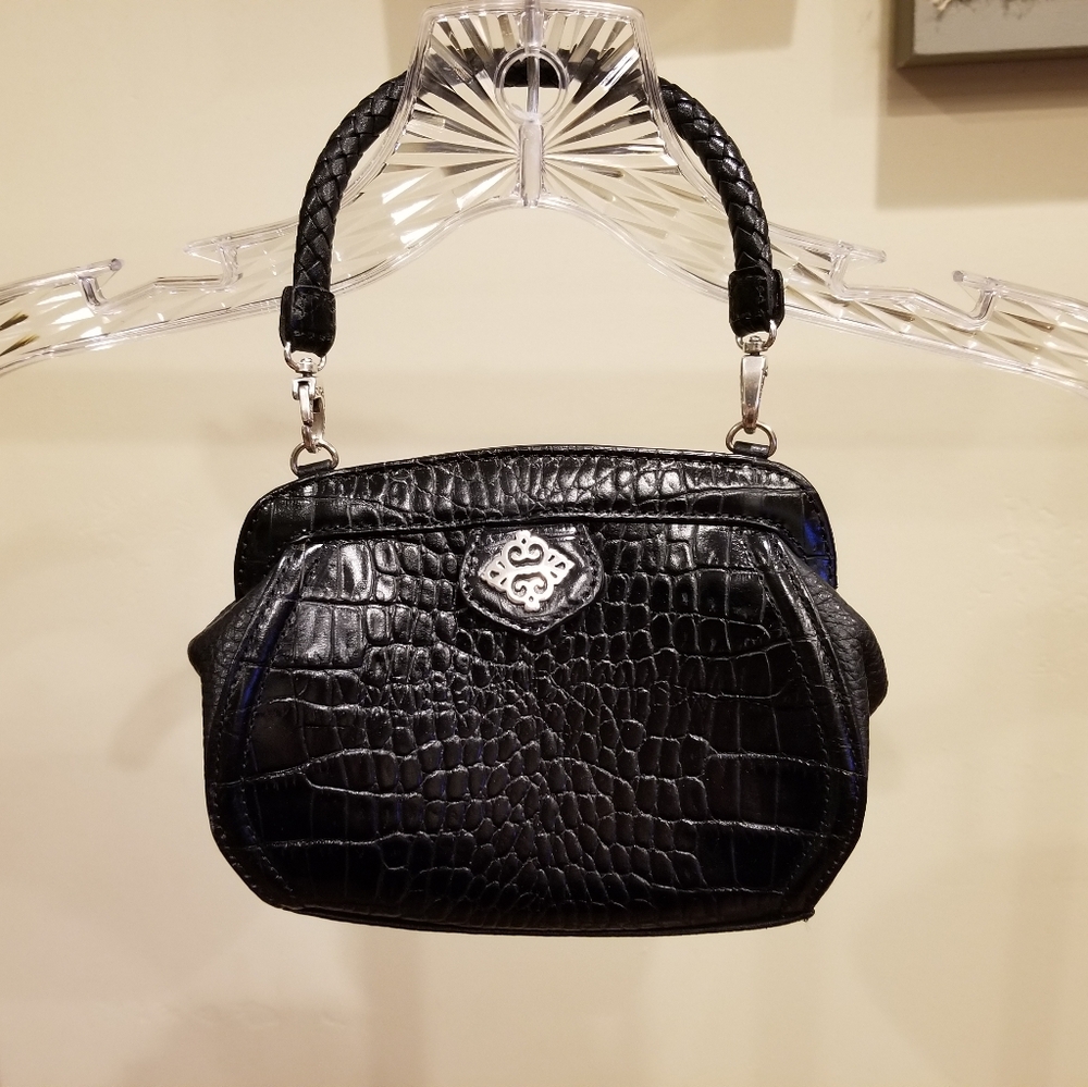 Elegant Black Crocodile-Embossed Women's Bag With Handle